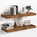 Floating Shelves - 2 Pack 9 Inch Rustic Wooden Wall Shelves - Extra Deeper & Thicker Wall Mounted Storage Shelf for Living Room, Kitchen, Farmhouse - 24" W x 9" D x 1.6" H - Rustic Brown-Ruum Studio Home