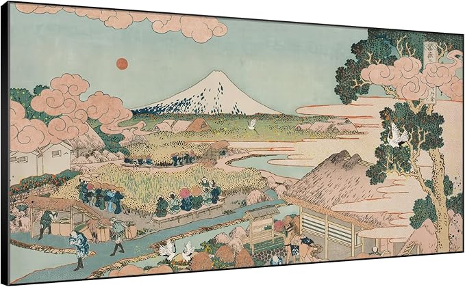 SIGNWIN 24"x46" Extra Large Framed Wall Art Japanese Ukiyo-e Landscape, Timeless Mt. Fuji Scene for Zen-Inspired or Asian-Style Interiors for Home Living Room Bedroom Decor (Frame Assembly Required)-Ruum Studio Home