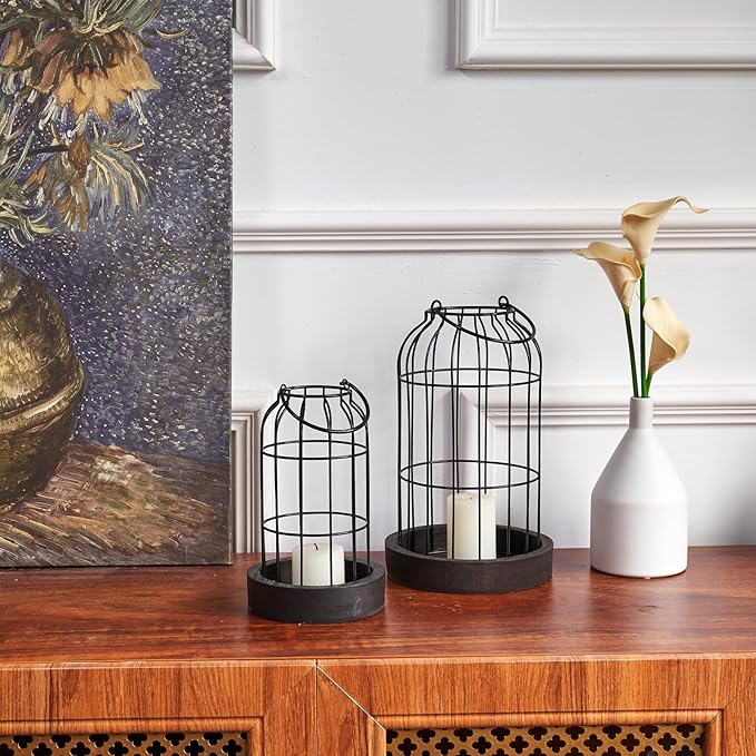 PHOSPHOR Rustic Farmhouse Decor Lantern Set of 2 Modern Farmhouse Decorative Indoor for Kitchen Fireplace Centerpiece Table Dinning Living Room-Ruum Studio Home