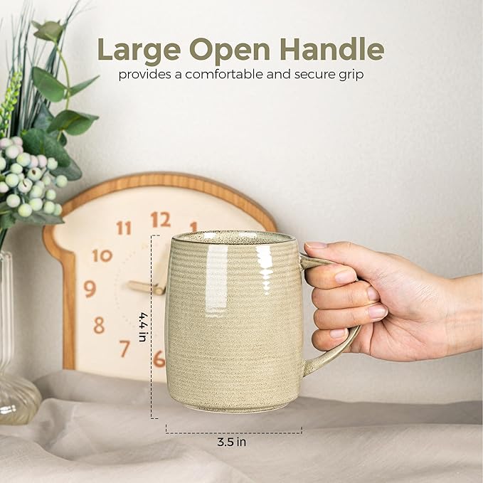 GBHOME Large Coffee Mugs Set of 6, 18oz Handmade Ceramic Coffee Mugs Set with Gradient color for Latte/Tea/Beer/Hot Cocoa, Dishwasher & Microwave Safe, Khaki-Ruum Studio Home