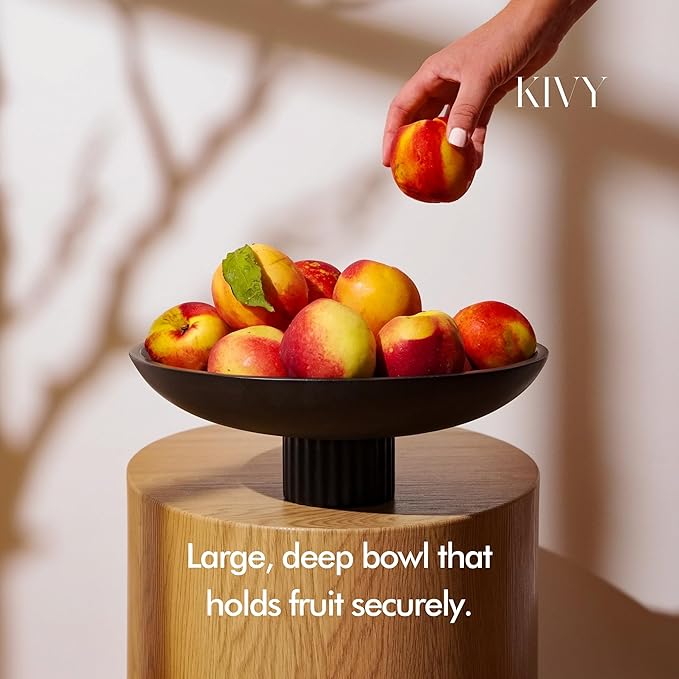 KIVY Concrete Fruit Bowl for Kitchen Counter - Large Decorative Bowl for Home Decor - Black Pedestal Bowl - Decorative Bowls for Home Decor - Black Kitchen Island Decor-Ruum Studio Home