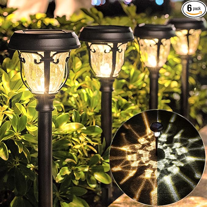 LeiDrail Solar Lights Outdoor Pathway, 6 Pack LED Glass Metal Solar Garden Lights with 2 Modes, Garden Decor for Yard Patio Landscape Walkway-Ruum Studio Home
