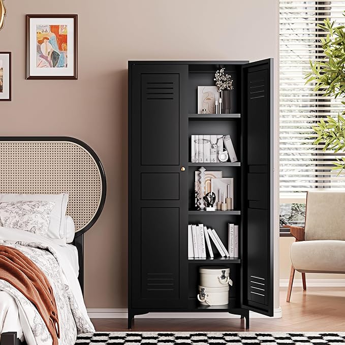 Letaya Black Storage Cabinet with Feets-Metal Home Kitchen Pantry Cabinets with Doors and Adjustable Shelves,Organization Locker for Cupboard/Bedroom/Dining/Living/Bathroom/Office/Garage Room (Black)-Ruum Studio Home