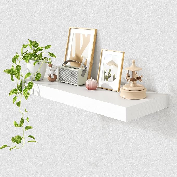 Deep Floating Shelves for Wall | 30 Inch Wide x 12 Inch White Floating Shelves | 30W x 12D Rustic Wood Wide Shelves | Deep Large Shelves for Wall | Bookshelf Laundry Shelf TV Shelf-Ruum Studio Home