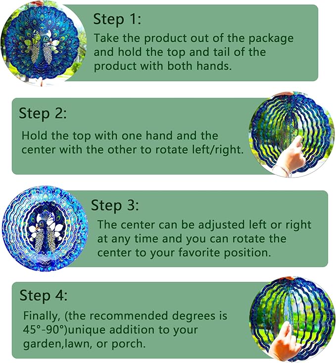 Peacock Gifts for Women, Peacock Wind Spinner Garden Decor, 12 inch 3D Hanging Wind Spinners Outdoor-Ruum Studio Home