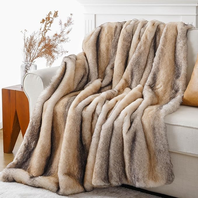 BATTILO HOME Luxury Mink Faux Fur Throw Blanket, Large Soft Cozy Warm Fur Blanket for Bed, Sofa, Couch, Chair, Thick Fur Throw and Blankets for Home Decor, 60"x80"-Ruum Studio Home