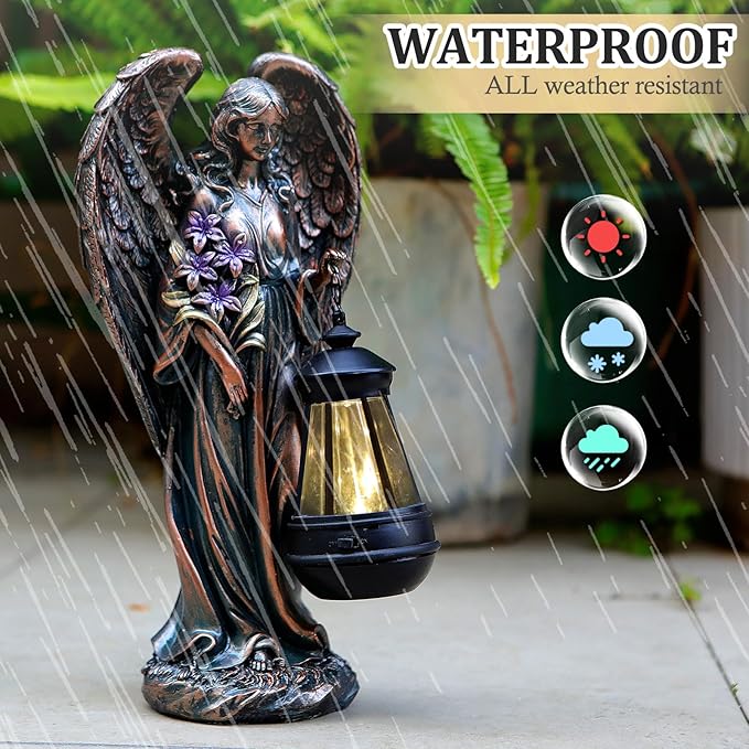 Solar Angel Outdoor Garden Decor Statues – 13.2 inches Solar Outdoor Sculptures for Outside Yard Art Patio Balcony Front Lawn Ornaments Gifts for Mom Grandma Women（Bronze）-Ruum Studio Home