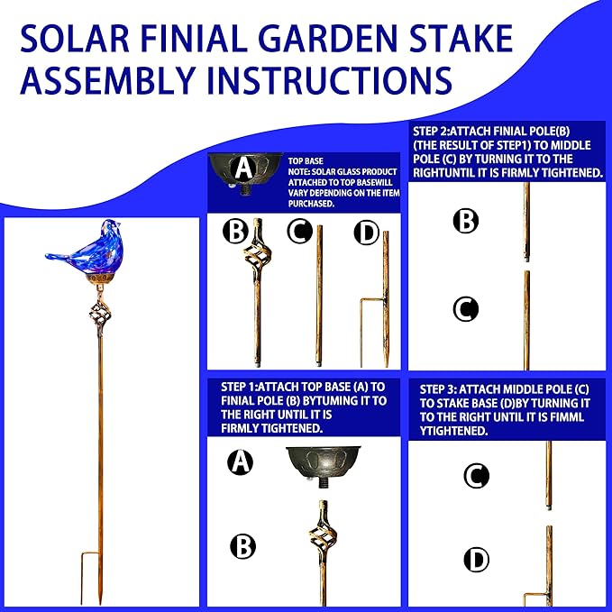 Decorative Solar Lights, Outdoor Solar Bird Stake Lights, Hand Blown Glass Decorative Garden Pathway Lights Outdoor Waterproof Glass Stakes (Dark Blue)-Ruum Studio Home