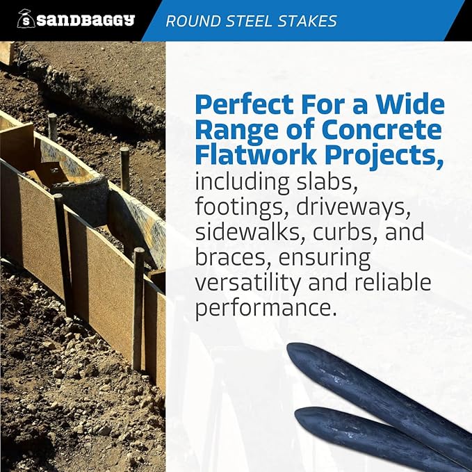 Sandbaggy Round Steel Concrete Form Stakes with Nail Holes - Rust Resistant Coating - Removable, Reusable (10, 3/4 in X 12 in)-Ruum Studio Home