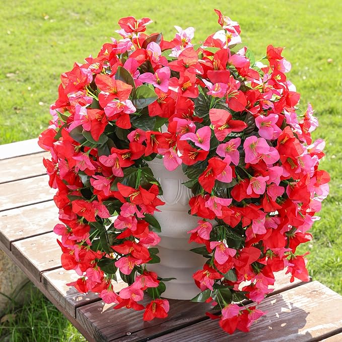 Faux Bougainvillea Artificial Flowers Plants for Outdoors Outside Decoration, 2pcs Fake Flowers Silk Long Trailing Vines UV Resistant Realistic for Front Door Porch Planter Urn Patio Balcony Yard, Mix-Ruum Studio Home