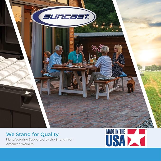 Suncast 22-Gallon Small Deck Box - Lightweight Resin Indoor/Outdoor Storage Container and Seat for Patio Cushions and Gardening Tools - Store Items on Patio, Garage, Yard - Stone Gray, Made in the USA-Ruum Studio Home