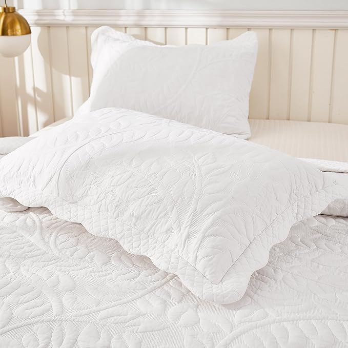 MarCielo 3-Piece 100% Cotton Oversized Bedspread Lightweight Quilt Coverlet Embroidery Farmhouse Bedding Set T0 (Bright White, Oversized Queen (100"x106"))-Ruum Studio Home