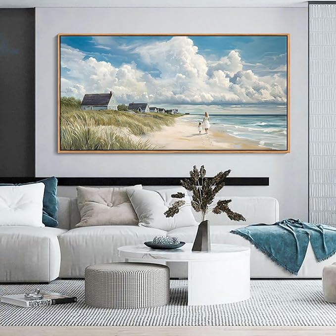 HGUAOA Coastal Canvas Wall Art - Large Landscape Wall Art for Living Room - Ocean and Beach Painting - Blue Artwork for Bedroom Decor - Above Bed Wall Pictures -Beach Theme Print Art-Ruum Studio Home