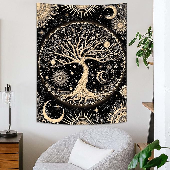 Lunerfex Tree of Life Tapestry Starry Sky Wall Tapestry, Vintage Tapestries for Bedroom Ceiling Tapestries Wall Hanging for Bedroom Living Room Decor Tree-3 44"x60"-Ruum Studio Home