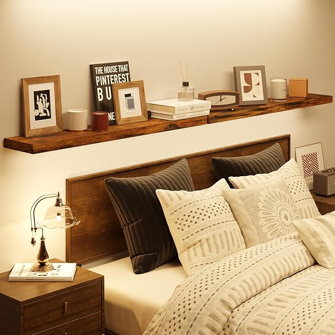 BAMEOS Floating Shelves, 31W x 7D Rustic Brown Wall Mounted Wooden Shelves with Invisible Brackets Set of 2, Hanging Wall Shelves Decoration for Bedroom, Bathroom, Living Room and Kitchen-Ruum Studio Home