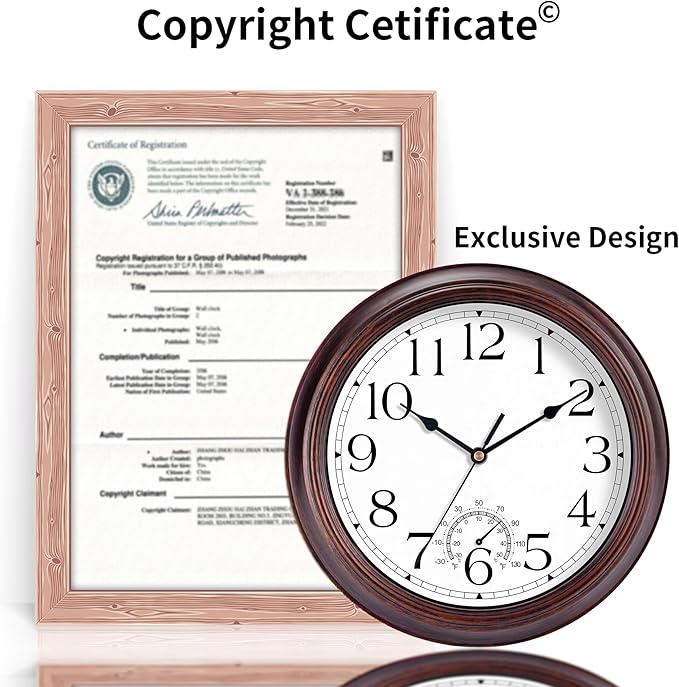 10 Inch Outdoor Wall Clock with Thermometers, Vintage Silent Wall Clocks Battery Operated, Retro Non-Ticking Clock Decorative for Living Room, Patio, Kitchen, Office, Bathroom, Bedroom(Bronze)-Ruum Studio Home
