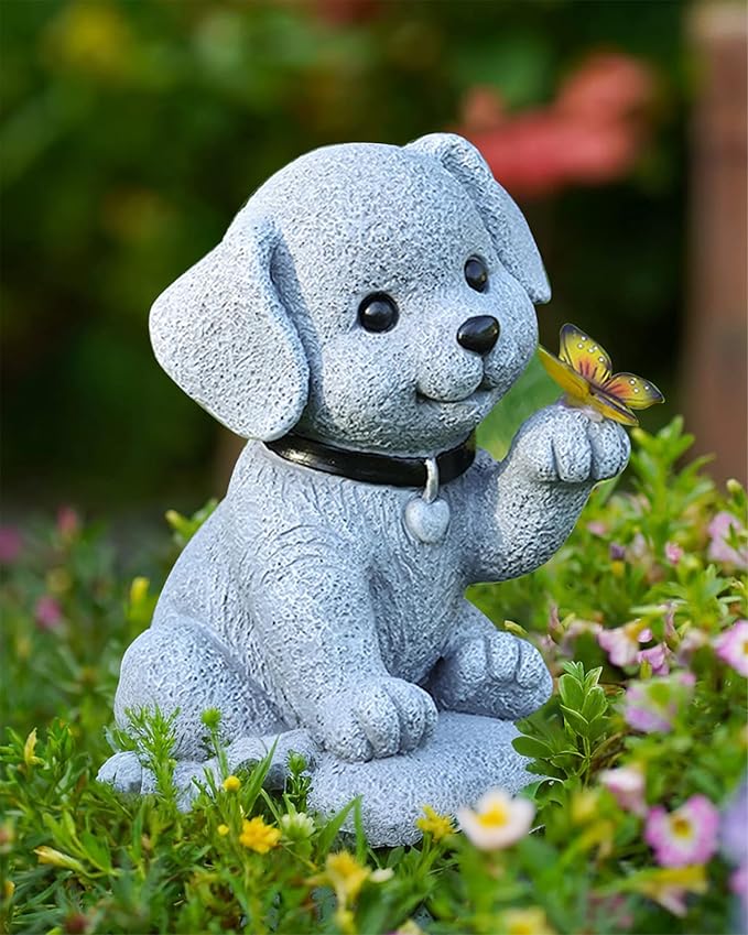 Solar Garden Statue Decor,Animal Solar Lights Outdoor Waterproof,Solar Garden Decorative Lawn Patio, Balcony, Yard Ornament Unique Housewarming Gifts (Dog Butterfly)-Ruum Studio Home