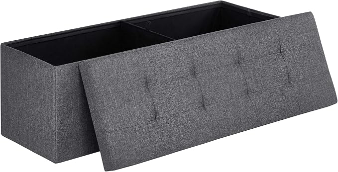 SONGMICS MAZIE Collection - 43 Inches Folding Storage Ottoman Bench, Ottoman Foot Rest, End of Bed Bench, Storage Chest, Load 660 lb, for Living Room, Bedroom, Entryway, Dark Gray ULSF77K-Ruum Studio Home