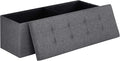SONGMICS MAZIE Collection - 43 Inches Folding Storage Ottoman Bench, Ottoman Foot Rest, End of Bed Bench, Storage Chest, Load 660 lb, for Living Room, Bedroom, Entryway, Dark Gray ULSF77K-Ruum Studio Home