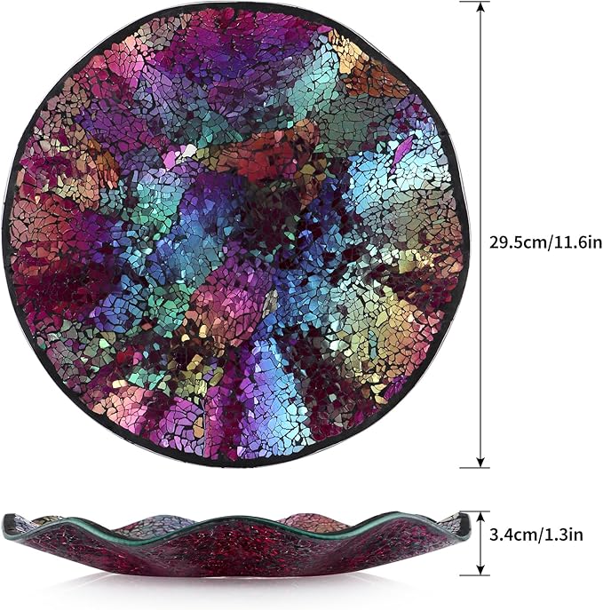 MDLUU Mosaic Centerpiece Tray, 11.6" Decorative Glass Plate, Home Decor Glass Bowl for Dining Room Table, Coffee Table, Gift (Multicolored Purple)-Ruum Studio Home