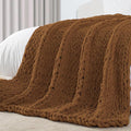 Carriediosa Chunky Knit Throw Blanket 60" X 80" Twin, 100% Hand Made Large Chenille Loop Yarn Soft Fluffy Throws for Couch Sofa Bed, Big Crochet Cozy Heavy Thick Cable Woven Blanket, Light Brown-Ruum Studio Home