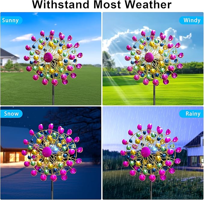 Large Wind Spinners Outdoor Solar Garden Decor Light - Unique Ferris Wheel Shaped Colorful Windmill, Durable Waterproof Design for Garden, Lawn, Patio-Ruum Studio Home