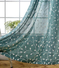 MIUCO Floral Embroidery Semi Sheers Curtain Faux Linen Grommet Window Curtains for Bedroom 52 x 95 Inch 2 Panels, Teal-Ruum Studio Home