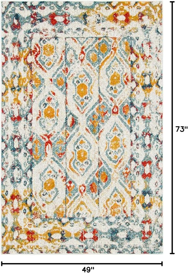 Unique Loom Rosso Collection Vintage, Geometric, Bohemian, Traditional, Distressed, Southwestern Area Rug, 4' 0" x 6' 0", Multi/Ivory-Ruum Studio Home