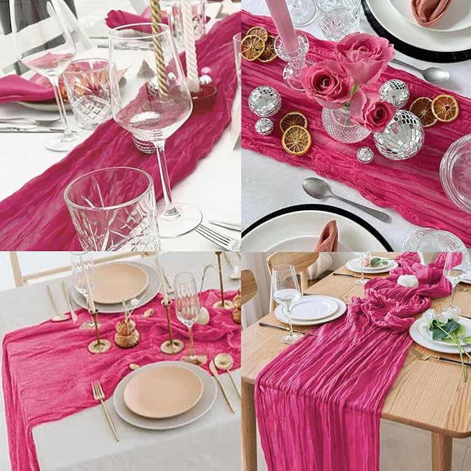 Hot Pink 6 Pack Cheesecloth Table Runner 10FT Boho Fabric Rustic Cheese Cloth Table Runner for Wedding 20 x 120 Inch Long Bridal Shower Baby Shower Gauze Sheer Birthday Party Table Decorations-Ruum Studio Home