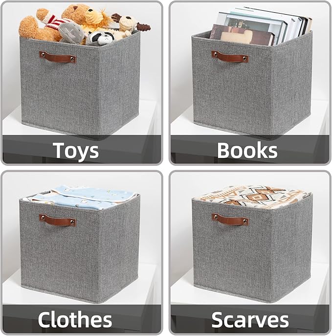 HNZIGE Fabric Storage Cubes Bins Baskets for Shelves Set of 4 Baskets, 13 Inch Storage Bins with Handles, Foldable Storage Cube Organizer Bins Organizing Home Nursery (Gray)-Ruum Studio Home