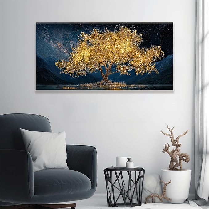 Wall Art For Living Room Gold Tree Of Life Landscape Print Painting Modern Canvas Art Wall Decor Prints Abstract Wall Decor Picture For Bedroom Apartment Office Wall Artwork Can Be Hung 24"X48"-Ruum Studio Home