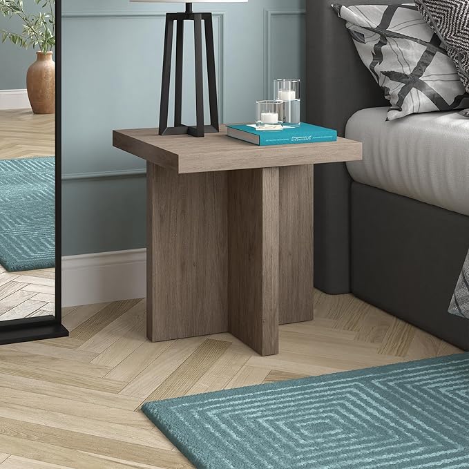 Henn&Hart 22" Wide Square Side Table in Weathered Gray, for Home, Living Room, Bedroom, Entertainment Room, Office-Ruum Studio Home