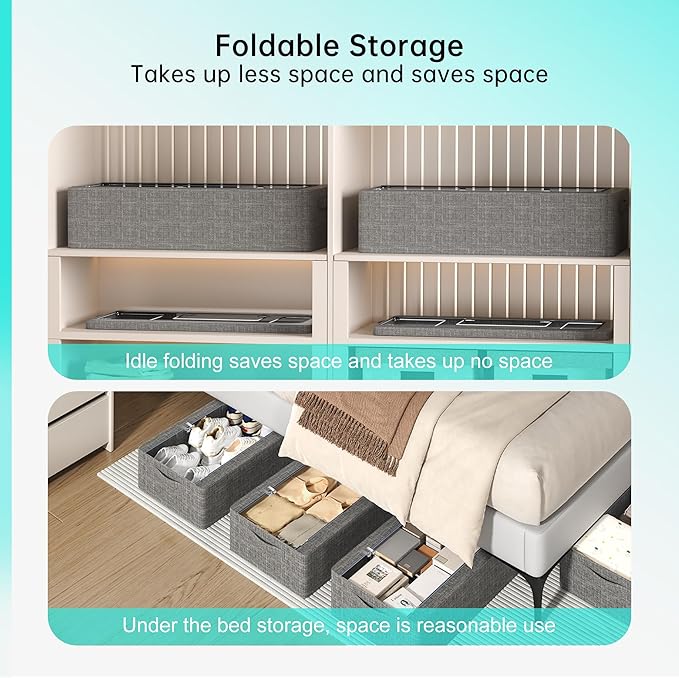 3PCS Under Bed Storage Bins with Metal Frame, Linen Fabric Frame Storage Box Clothes Organizer Bins, Underbed Container with Clear Window (Dark Grey, 23.6 x 13 x 6IN)-Ruum Studio Home