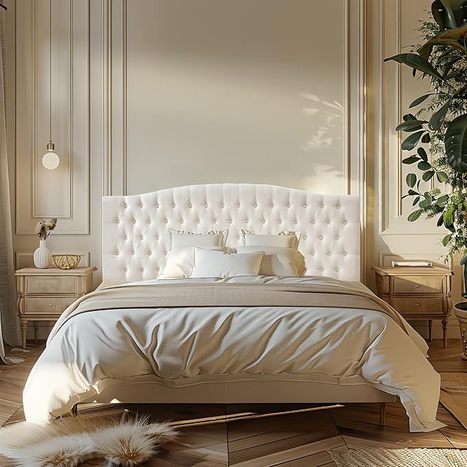 Linen Upholstered Headboard King/Cal King Size Latest Model Wall Mount, Bed Frame Mount, Featuring High-Density Sponge Padding, Luxury Texture Easy Assembly Comfort and Style-Ivory-Ruum Studio Home