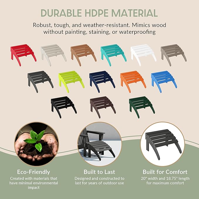 WestinTrends Outdoor Ottoman, Patio Adirondack Ottoman Foot Rest, All Weather Poly Lumber Folding Foot Stool for Adirondack Chair, Widely Used for Outside Porch Pool Lawn Backyard, Gray-Ruum Studio Home