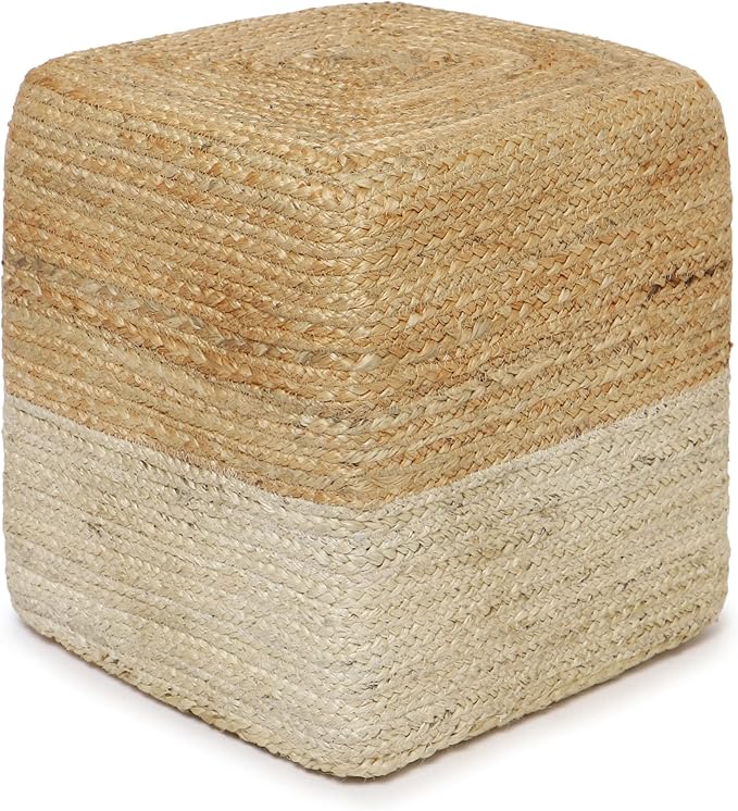 REDEARTH · Cube Pouf Ottoman - Braided Pouffe Accent Sitting Square Footrest for Living Room, Bedroom, Nursery, kidsroom, Patio, Gym; 100% Jute (14.5"x14.5"x16"; Natural Ivory)-Ruum Studio Home
