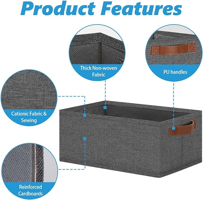 GhvyenntteS Small Fabric Storage Bins 12 Pack, 11.8" x 7.87" x 5.11" Storage Basket with Leather Handles, Closet Storage Bins for Shelves, Storage Baskets for Shelves, DVD Storage (Grey)-Ruum Studio Home
