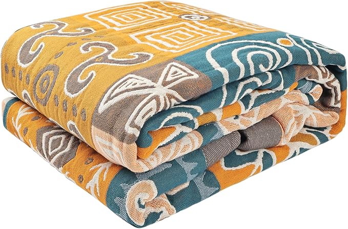 Boho Throw Blanket for Bed - 100% Pure Cotton Ultra Soft Rustic Quilt - Farmhouse Decor Bed Blankets, All Season Rustic Throw for Sofa Couch Chair(91''x 98'', Art Squares)-Ruum Studio Home