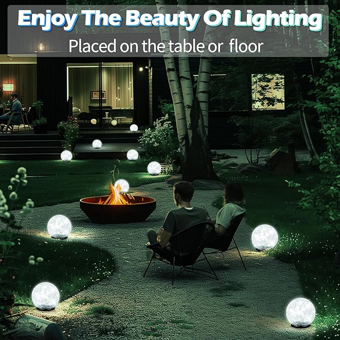Garden Solar Ball Lights Outdoor Waterproof, 30 LED Cracked Glass Globe Solar Power Ground Lights for Path Yard Patio Lawn, Christmas Decoration Landscape White(2 Pack 3.9'')-Ruum Studio Home
