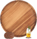 Large Ottoman Tray, 22" Big Ottoman Tray for Living Room, Large Serving Tray with Handles for Coffee Table Kitchen Counter,Great Round Wooden Trays with 4 Round Coasters for Appetizers, Dinner-Ruum Studio Home