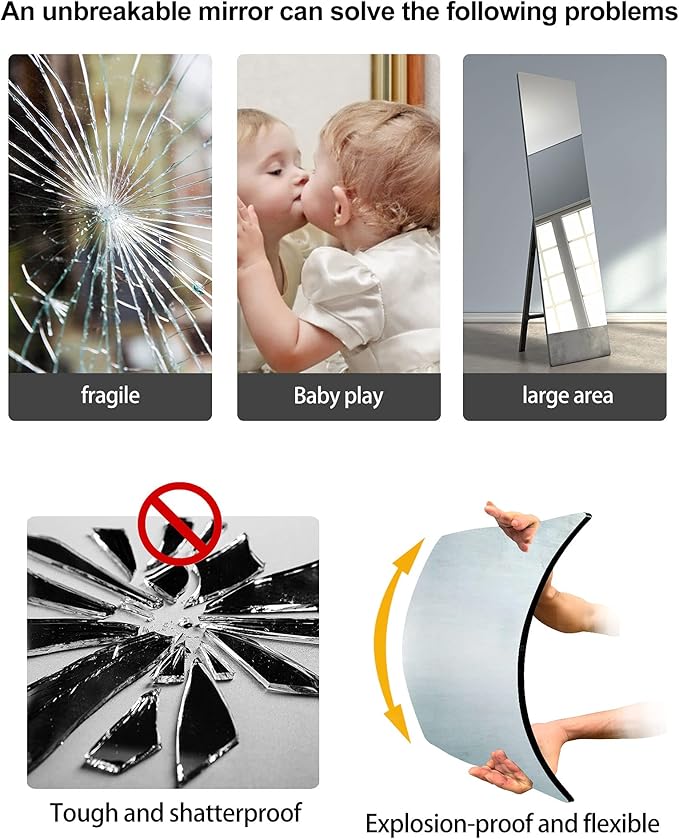 Shatterproof Wall Mirror Full Length for Bedroom, Acrylic Gym Mirrors For Home, Extra Thick: 0.12 inch, 16 x 16 inch x 4 Pcs, Workout Mirrors Safe for Kids, Over The Door, Long Wall Mounted-Ruum Studio Home