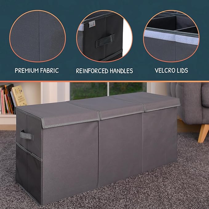 Extra Large Toy Storage Organizer with Lid - Sturdy, Collapsible Toy Chest Storage Box Design - Toys Bin with Dividers for Kids, Nursery, Bedroom, Playroom 37"x16"x14"-Ruum Studio Home