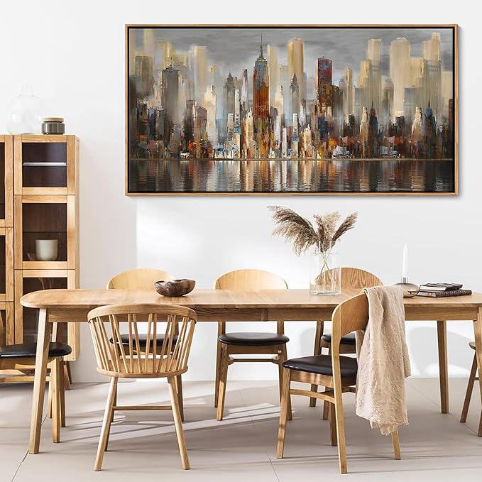 Mofutinpo Abstract Modern Canvas Wall Art for Living Room Cityscape New York Wall Decor City Theme Paintings Brown Framed Pictures Office Artwork Wall Decor Bedroom Above Bed-Ruum Studio Home
