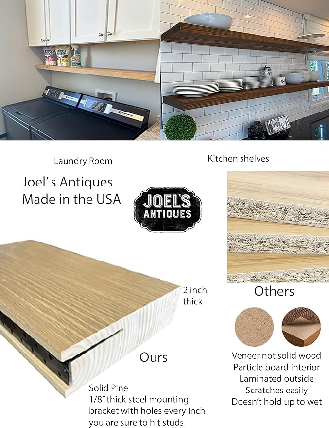 joelsantiques 60 Inch Wooden Floating Shelves for Wall - 60x8x2 in - Made of Natural Wood - Long Wall Shelves for Bedroom - Perfect for Living Room, Kitchen - Made in USA - Black-Ruum Studio Home