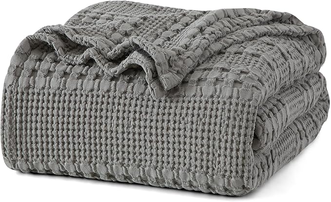 PHF 100% Cotton Waffle Weave Blanket Queen Size, Soft Lightweight Breathable Cozy Summer Blankets for Bed, Luxury Aesthetic Woven Bedding for Home Decor, 90"x90", Dark Grey-Ruum Studio Home