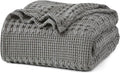 PHF 100% Cotton Waffle Weave Blanket Queen Size, Soft Lightweight Breathable Cozy Summer Blankets for Bed, Luxury Aesthetic Woven Bedding for Home Decor, 90"x90", Dark Grey-Ruum Studio Home
