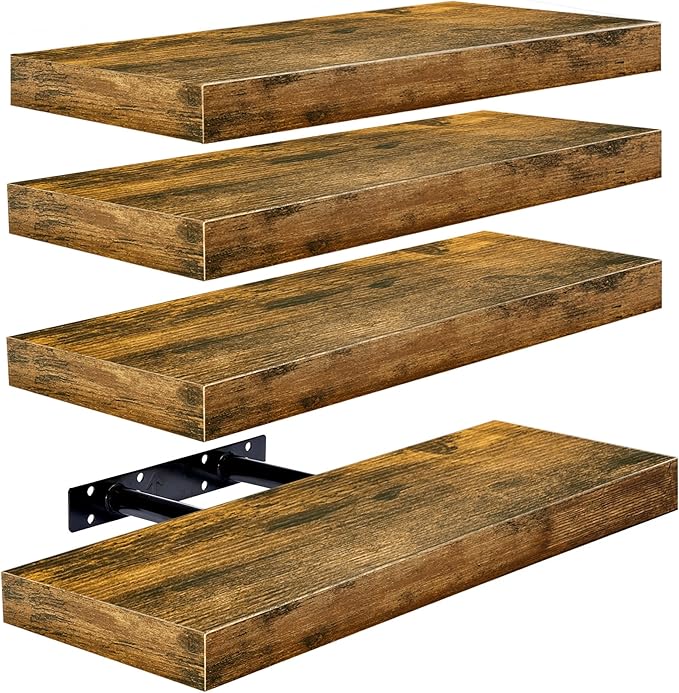 Sorbus Floating Shelves for Wall, Bathroom Shelves Wall Mounted for Kitchen, Bedroom, Living Room, Bathroom Storage, Over Toilet, Hanging Book Shelf for Ｗall Home Decor (Rustic Brown, 4 Pack)-Ruum Studio Home