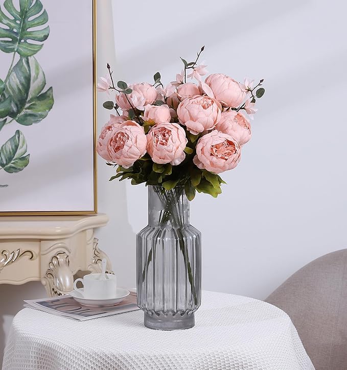 Duovlo Artificial Peony Silk Flowers Fake Flowers Vintage Wedding Home Decoration,Pack of 1 (New Pink)-Ruum Studio Home