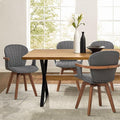 LUNLING Swivel Dining Chairs Set of 4, Mid Century Modern Gray Fabric+Faux Leather Kitchen Chairs with Arms,Bamboo Legs Side Chairs No Wheels,Accent Chair for Dining Rooms and Offices(Gray Fabric)-Ruum Studio Home