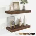 fuqing Floating Shelves for Wall, Bathroom Shelf Wall Mounted for Storage, Shelves with Invisible Bracket for Bedroom, Kitchen, Living Room, Farmhouse Small Book Shelf, 16 Inch Set of 2, Walnut-Ruum Studio Home